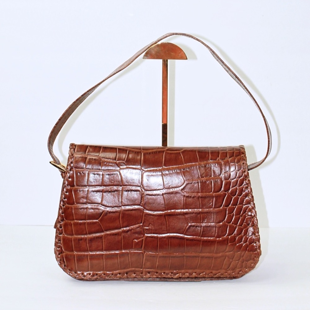 Chocolate Faux Crocodile Handbag